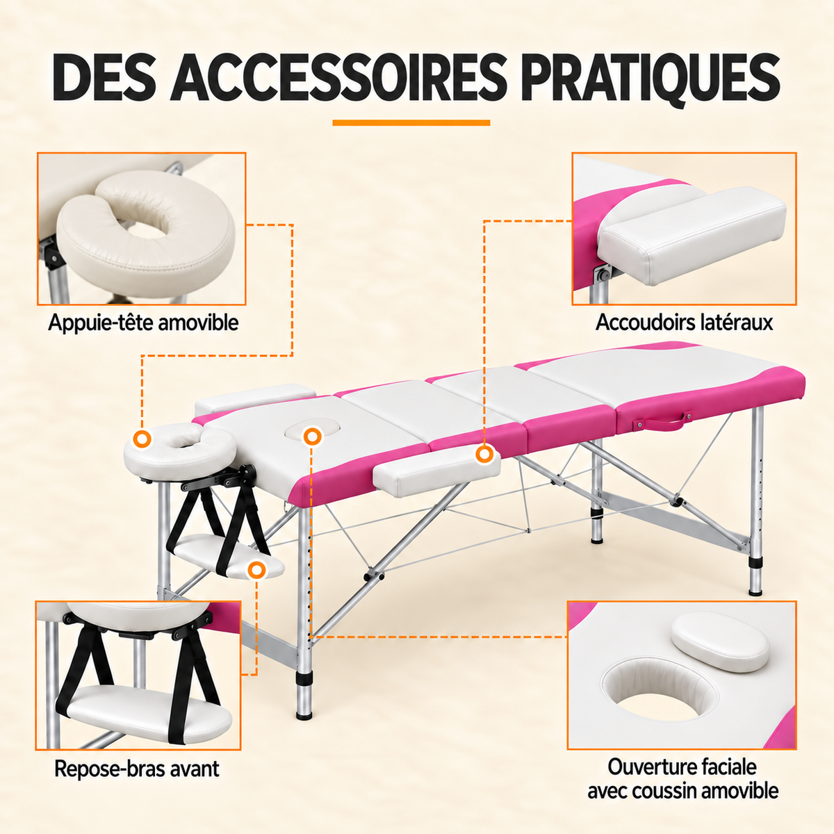 Blanc et rose | Table de massage