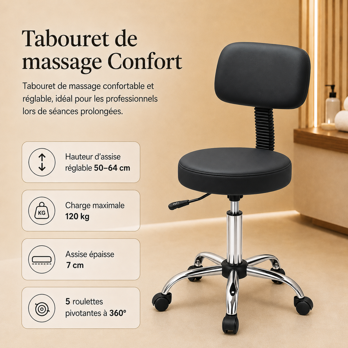 Noir | Tabouret de massage