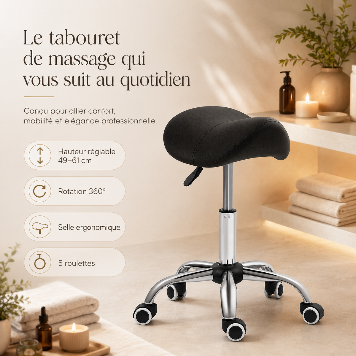 Noir | Tabouret de massage
