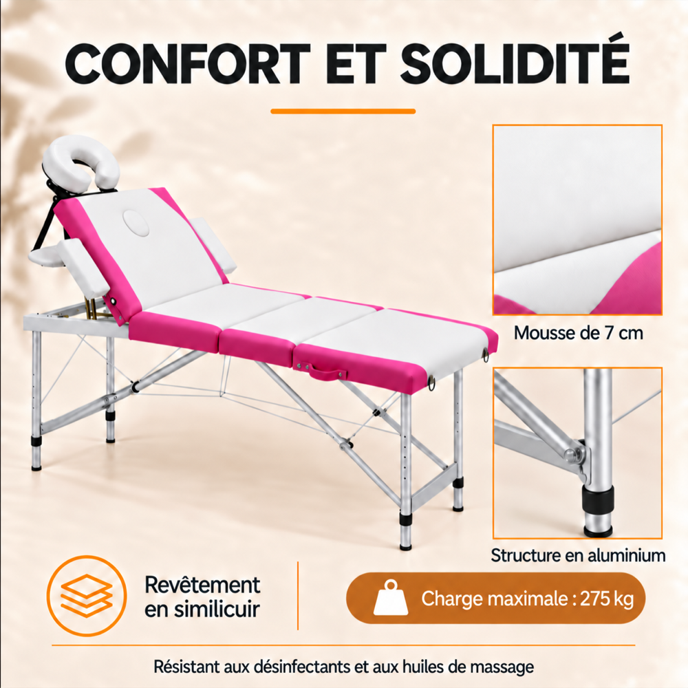 Blanc et rose | Table de massage